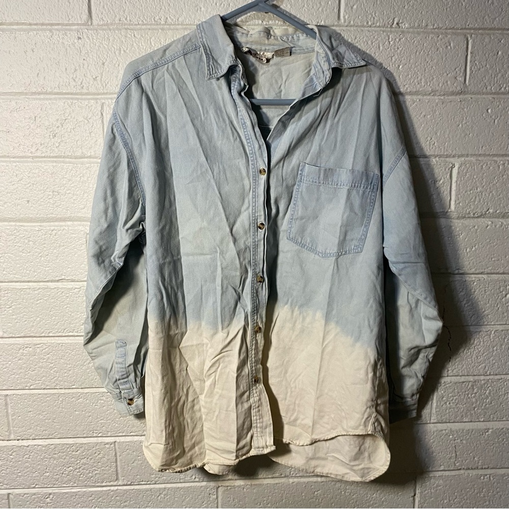 Vintage 100% Cotton Clementine Denim Ombré Button zip Shirt Longsleeve Women’s L